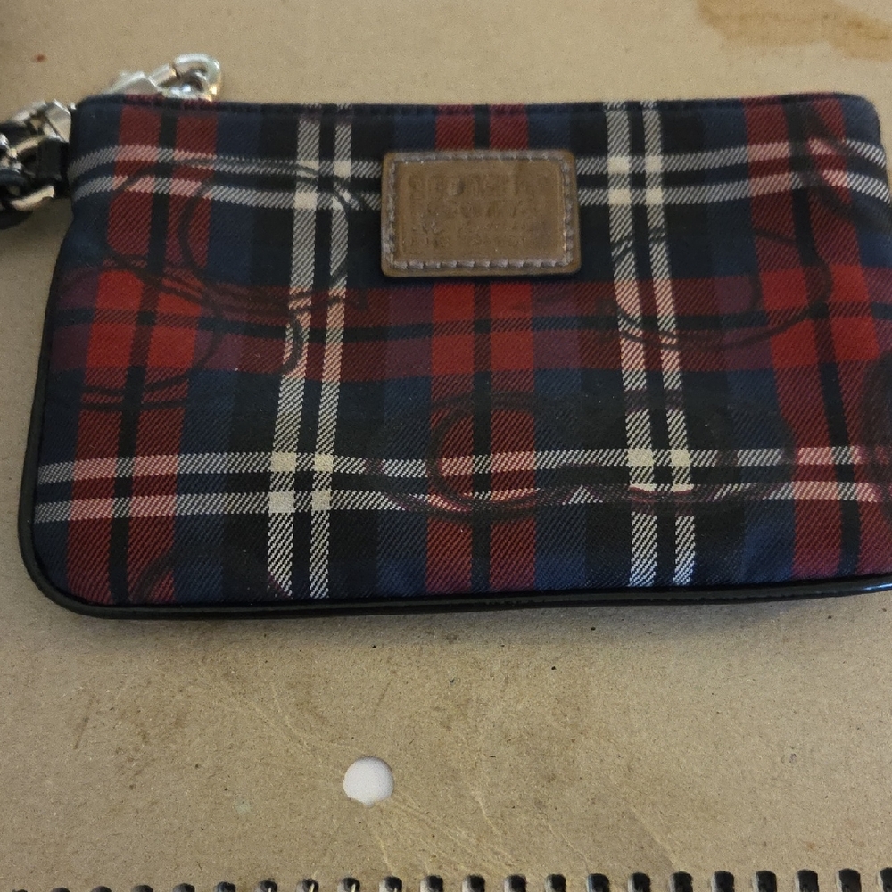 Plaid Wristlet Pouch - Red & Navy Coach